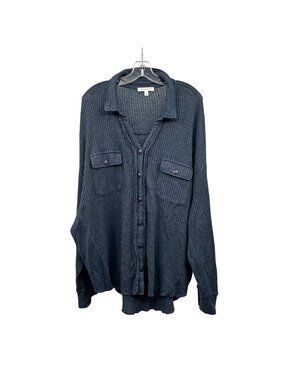 Daily Thread Womens Button Up Top Blue Waffle Knit Size 3X